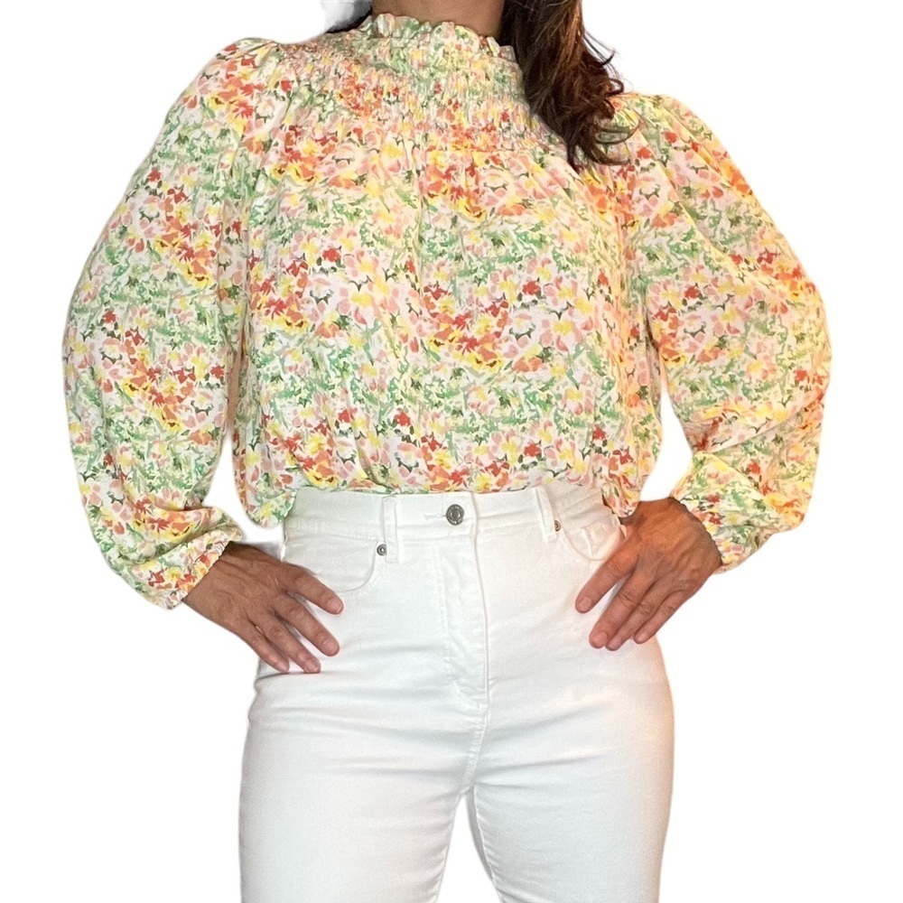 New! Loft Floral Smocked Yoke Blouse - Picture 4 of 9